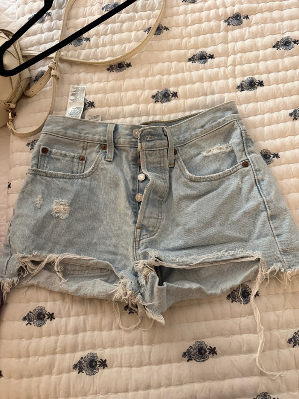 Levi's Light Blue Distressed Denim Cutoff Shorts